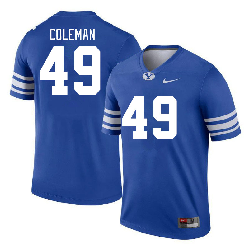 Men #49 Nason Coleman BYU Cougars College Football Jerseys Stitched-Royal - Click Image to Close